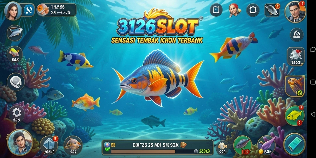 Tampilan gameplay 3126SLOT dengan ikan berwarna-warni yang menarik.