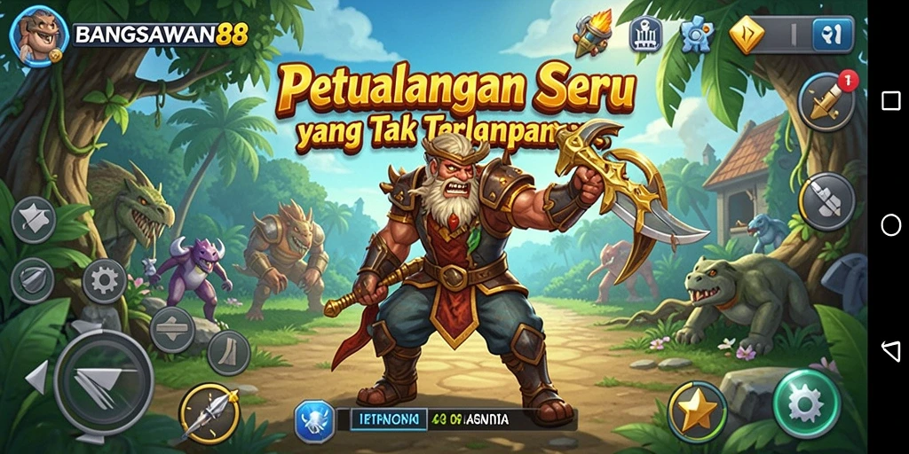 Screenshot gameplay BANGSAWAN88 menampilkan aksi petualangan yang mendebarkan.