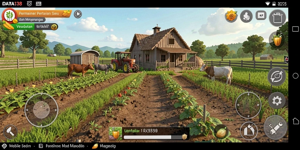 Screenshot gameplay DAYA138 menampilkan kebun yang subur dan hewan ternak.