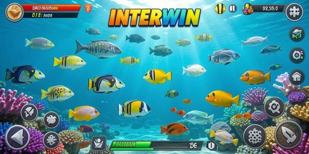 Screenshot INTERWIN menunjukkan gameplay yang menegangkan saat berburu ikan.