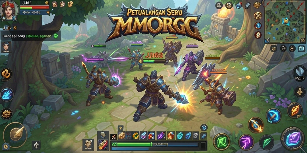 Tangkapan layar gameplay JJ62 menunjukkan pertempuran epik dalam MMORPG.