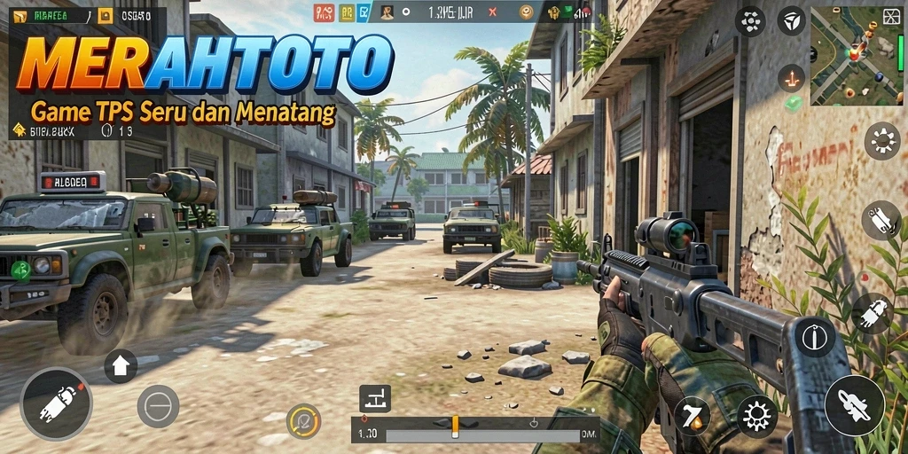 Screenshot gameplay MERAHTOTO yang menegangkan dalam aksi TPS.