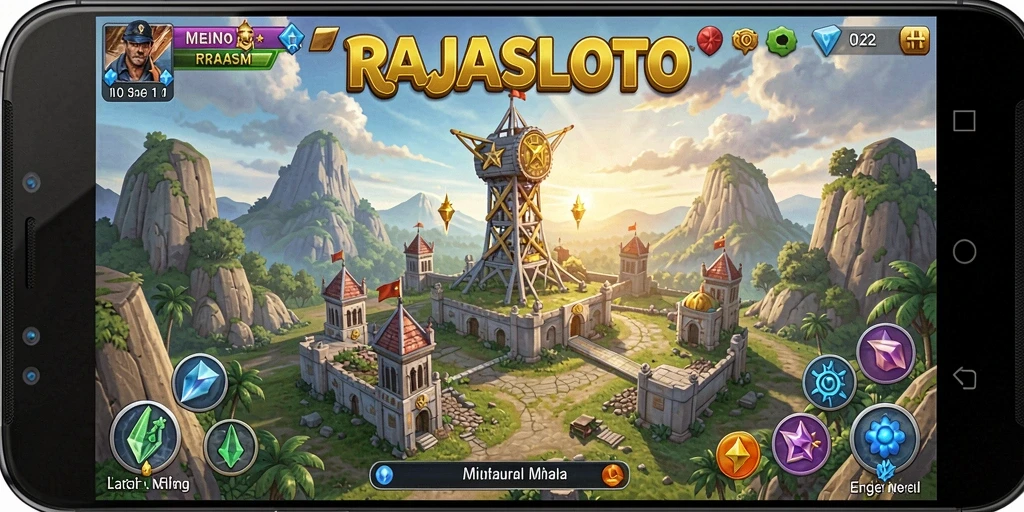 Tampilan gameplay menara dalam RAJASLOTO yang menegangkan.