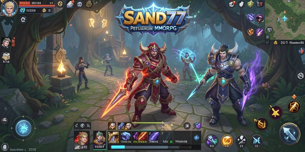 Screenshot gameplay SAND77 menampilkan aksi pertempuran yang seru di dunia MMORPG.