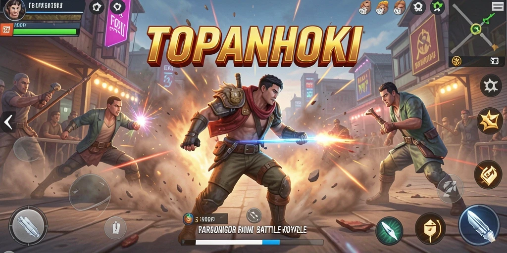 Gameplay seru TOPANHOKI dengan pertarungan epik Battle Royale.