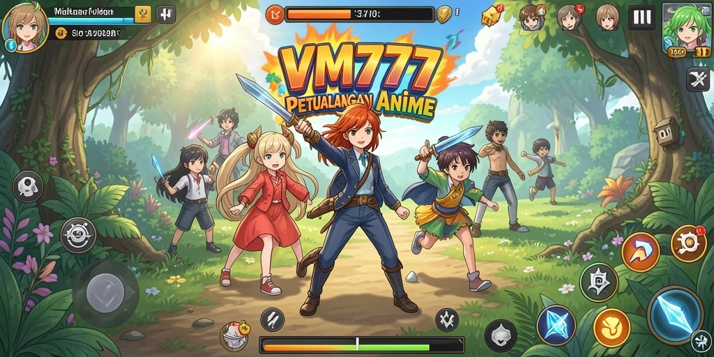 Screenshot VM777 menunjukkan karakter anime beraksi dalam pertempuran seru.